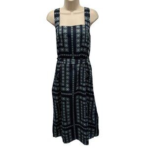 Loft Floral Patterned Sleeveless Midi Sun Dress Size 6 Blue Daisy Lined Belted